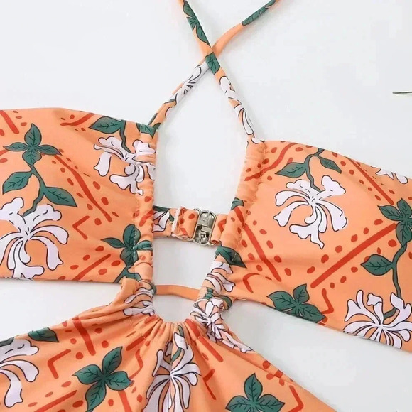 One Piece Swimsuit With Cover Up Sarong, Cut Out Swimsuit With Coverup Sarong - Picture 3 of 6